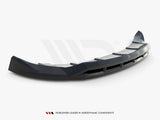 Curved aerodynamic car component with angular features rests on a light background. Text at bottom reads 