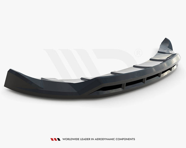 Curved aerodynamic car component with angular features rests on a light background. Text at bottom reads "WORLDWIDE LEADER IN AERODYNAMIC COMPONENTS."