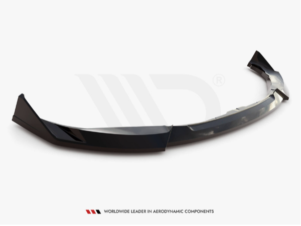 A curved, glossy black car spoiler sits on a white background. Text reads: "Worldwide Leader in Aerodynamic Components."