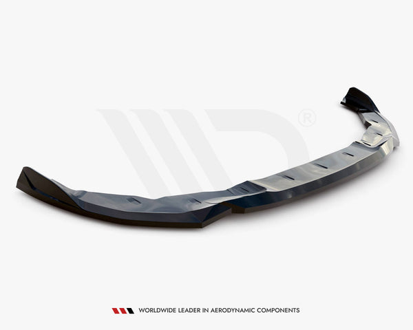 A sleek, black aerodynamic car lip spoiler rests on a plain white background. Text reads: "WORLDWIDE LEADER IN AERODYNAMIC COMPONENTS."
