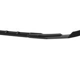 A long, black, contoured car bumper is positioned horizontally against a plain white background, showing its streamlined design and subtle surface details.