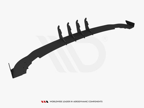 A black aerodynamic car component with fins is displayed on a white background. Below, text reads: "WORLDWIDE LEADER IN AERODYNAMIC COMPONENTS."