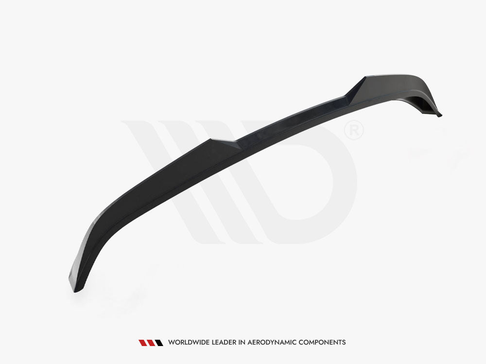 A black car rear spoiler is depicted, resting against a plain white background. Text reads: "WORLDWIDE LEADER IN AERODYNAMIC COMPONENTS" at the bottom.