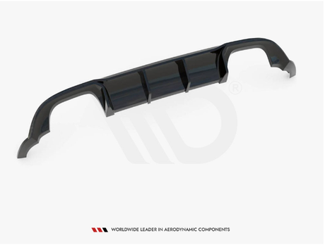 A sleek, black car diffuser, featuring aerodynamic grooves, lays on a white surface. Text reads: "WORLDWIDE LEADER IN AERODYNAMIC COMPONENTS."