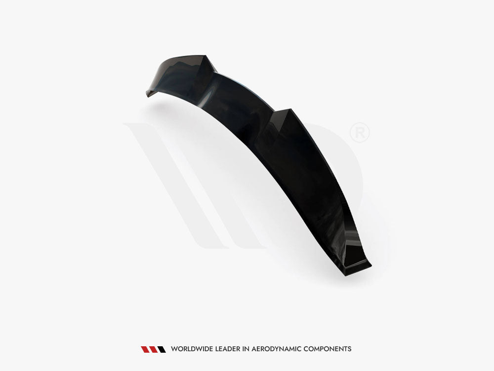 A black aerodynamic car spoiler is displayed on a plain white background. Text reads, "WORLDWIDE LEADER IN AERODYNAMIC COMPONENTS" at the bottom.