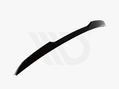 A sleek, black car spoiler displayed at an angle against a minimal white background. Text reads: "WORLDWIDE LEADER IN AERODYNAMIC COMPONENTS."
