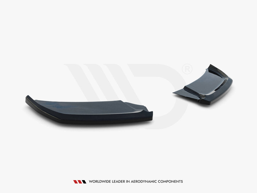 Dark aerodynamic car components are displayed on a white background, showcasing their sleek design. Text reads, "WORLDWIDE LEADER IN AERODYNAMIC COMPONENTS" at the bottom.