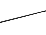 A long, slender black rod lies diagonally across a white background, featuring subtle grooves and tapered ends, suggesting a sleek, minimalist design.