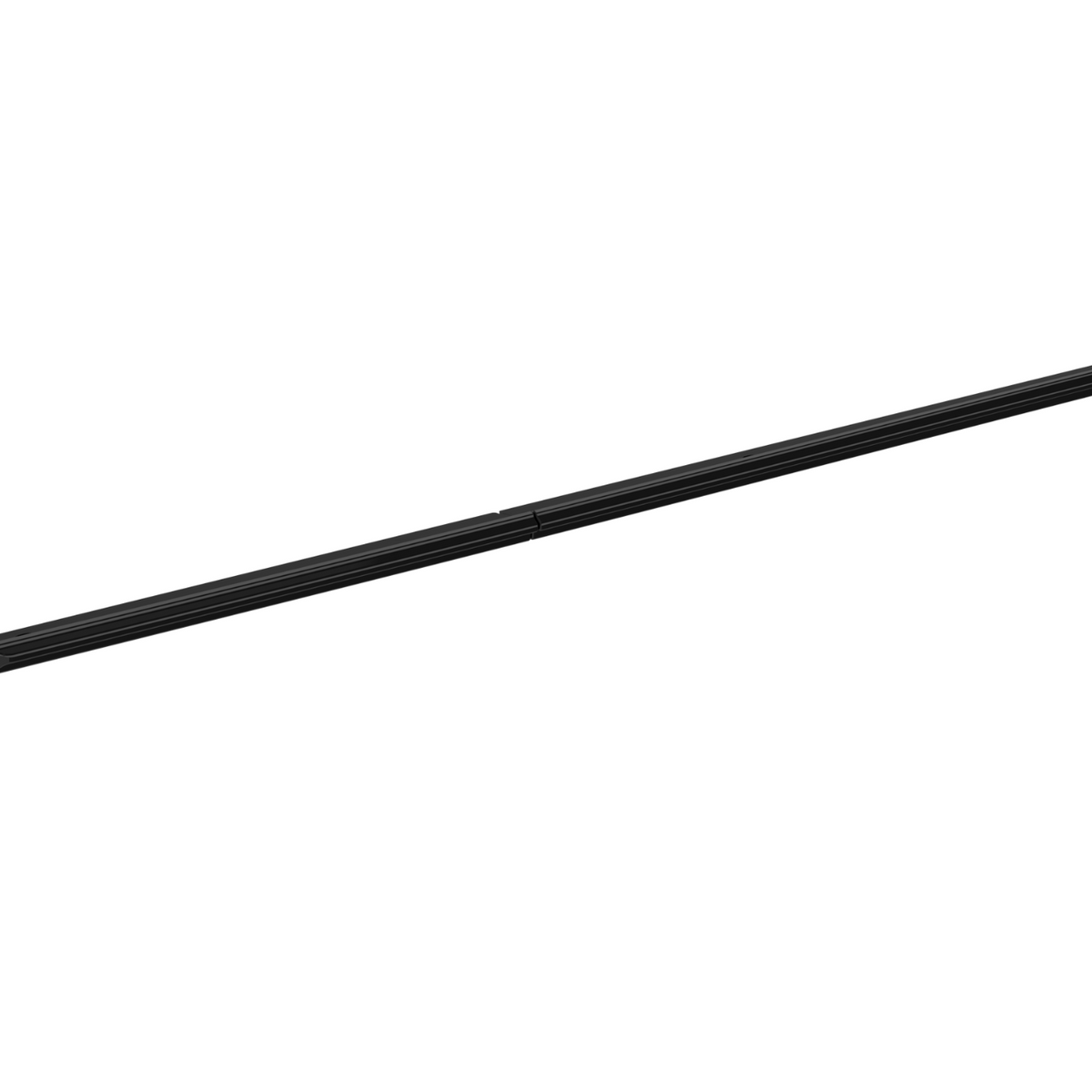 A long, slender black rod lies diagonally across a white background, featuring subtle grooves and tapered ends, suggesting a sleek, minimalist design.