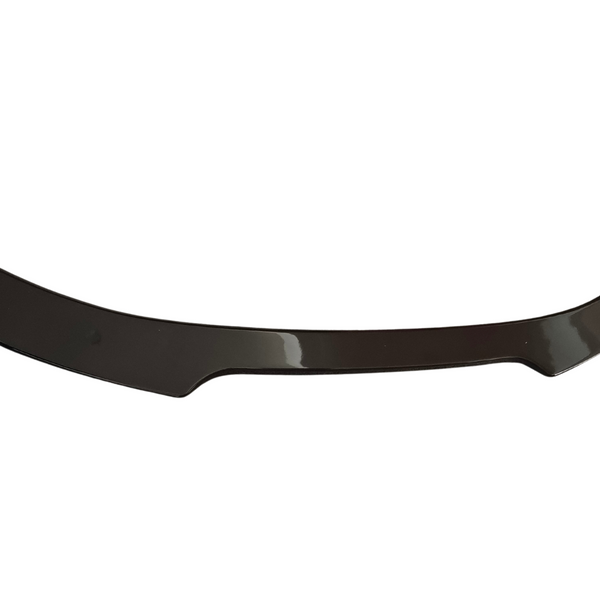 A black, curved car spoiler with a sleek design, displayed against a plain white background.