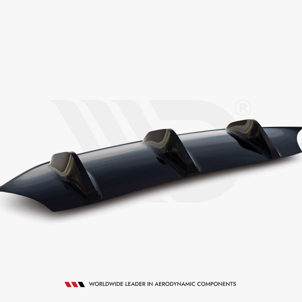 A glossy black aerodynamic component featuring three vertical fins rests on a neutral background. Text below reads: "WORLDWIDE LEADER IN AERODYNAMIC COMPONENTS."