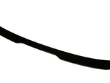 A sleek, black car spoiler rests on a white, featureless background, designed for aerodynamic enhancement with a gently curved shape.