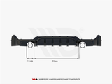 A black automotive component with a central ribbed section spans 72 cm in length and 11 cm in height. Beneath it reads: 