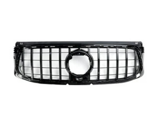 A black car grille with a central circular emblem area, featuring a grid pattern, is displayed against a plain white background.