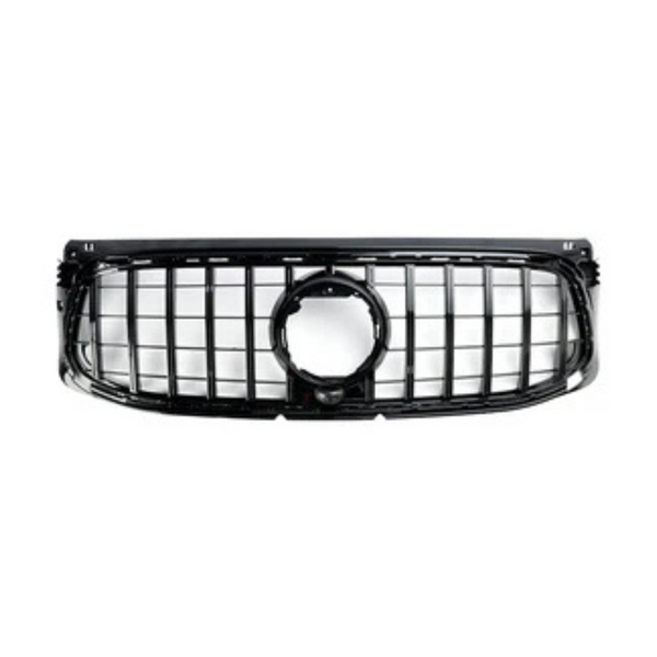 A black car grille with a central circular emblem area, featuring a grid pattern, is displayed against a plain white background.
