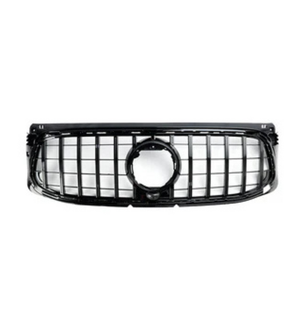 A black car grille with a central circular emblem area, featuring a grid pattern, is displayed against a plain white background.