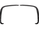 Curved carbon fiber car trim pieces are positioned symmetrically on a white background, likely for decorative or aerodynamic enhancement.