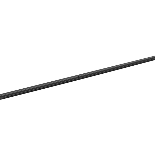 A long, slender, black metal bar is positioned diagonally against a plain white background. It appears segmented, designed for connecting or supporting structures.