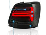 A car taillight with labels: 