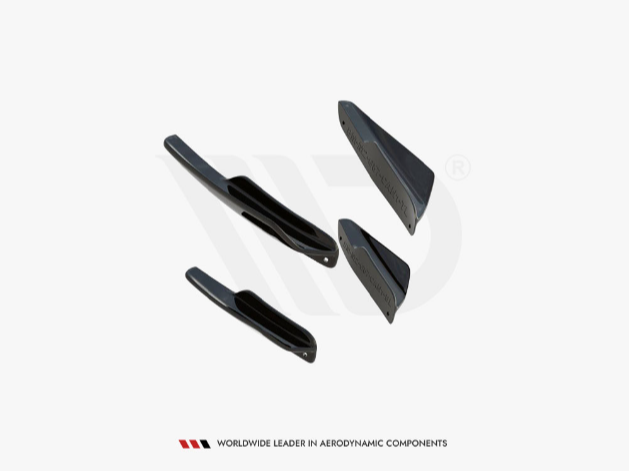 Four aerodynamic components are displayed in a staggered arrangement on a white background. Text below reads: “WORLDWIDE LEADER IN AERODYNAMIC COMPONENTS."