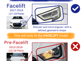 Two car headlights contrasted: top labeled 