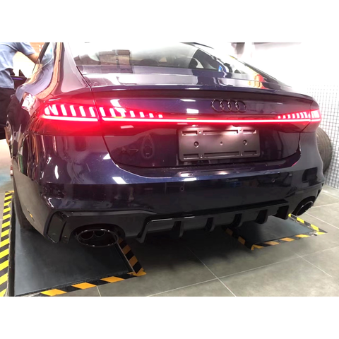 A7: C8 Gloss Black RS7 Style Rear Diffuser with Exhaust Tips 19-25