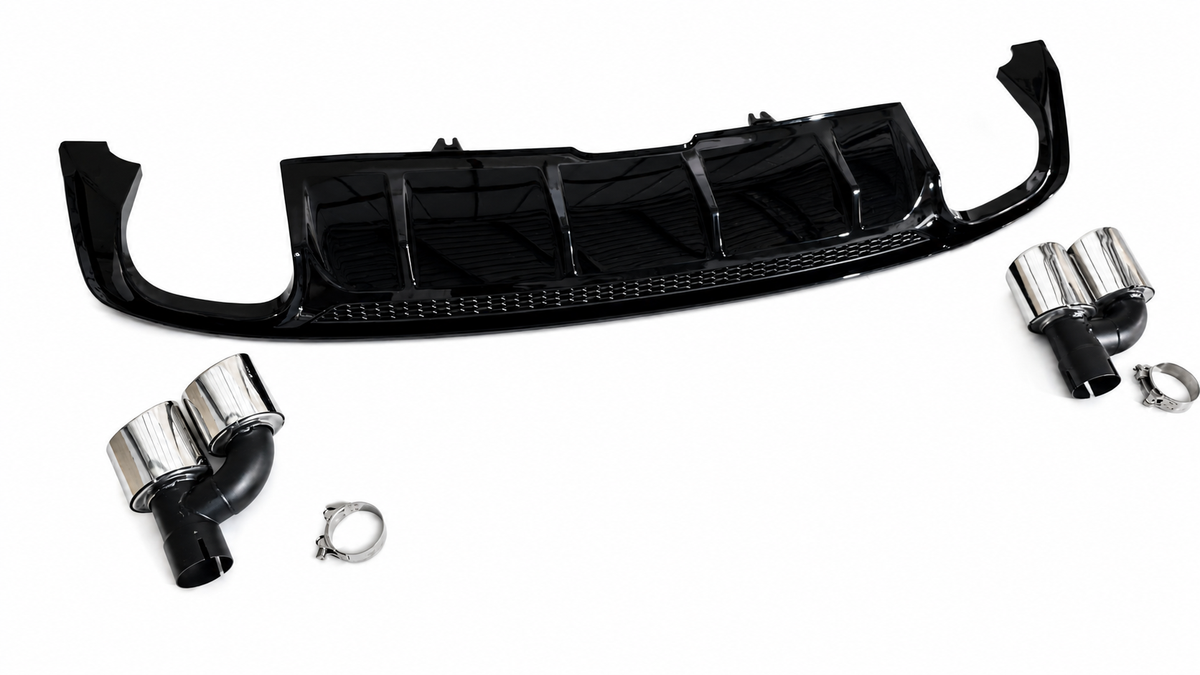 A5 - B9: Gloss Black S5 Style Rear Diffuser with Tips 16-19