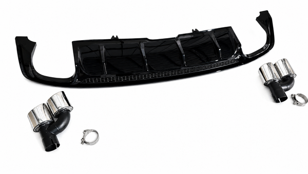 A5 - B9: Gloss Black S5 Style Rear Diffuser with Tips 16-19