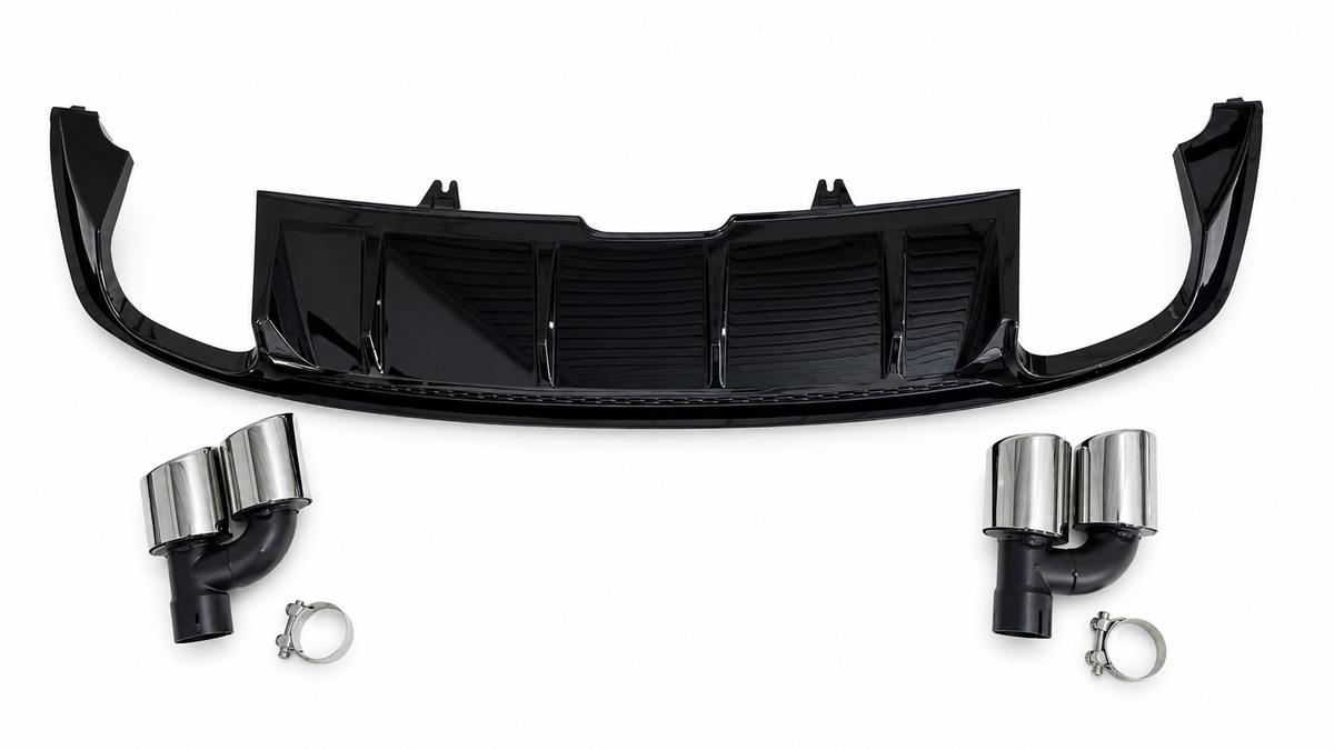 A5 - B9: Gloss Black S5 Style Rear Diffuser with Tips 16-19