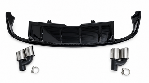 A5 - B9: Gloss Black S5 Style Rear Diffuser with Tips 16-19