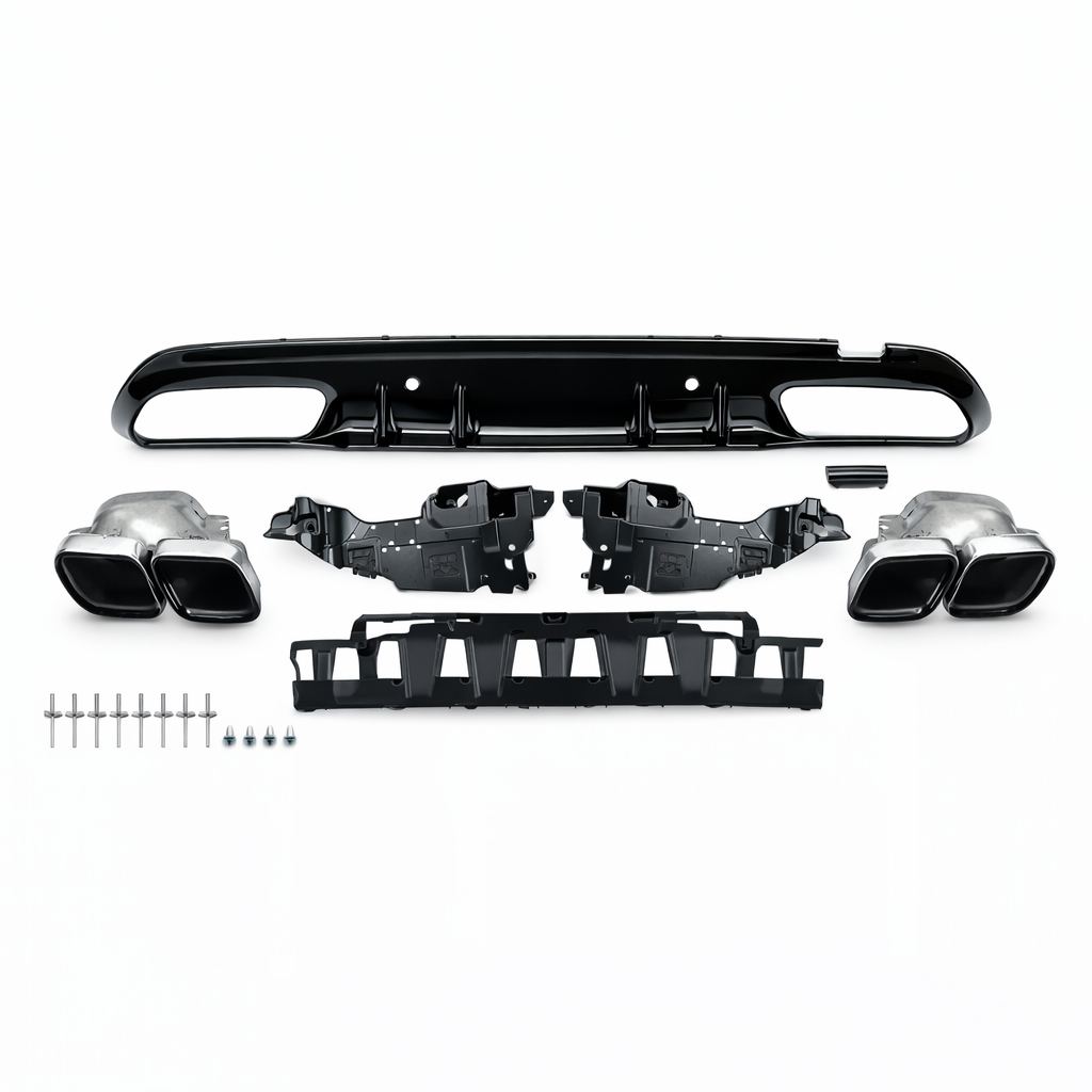 C Class - W205 Saloon: Gloss Black Rear Diffuser 14-18