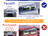 The image compares two car headlights: The 