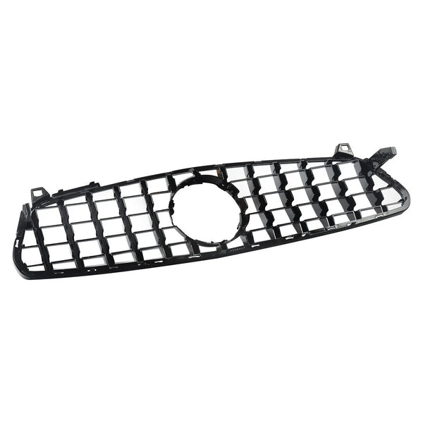 A black, rectangular car grille with a grid pattern and a circular cutout in the center, shown isolated against a white background.