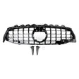 A black car grille with a large central circular opening and grid pattern, displayed against a white background. Below it are two mounting brackets and four screws.