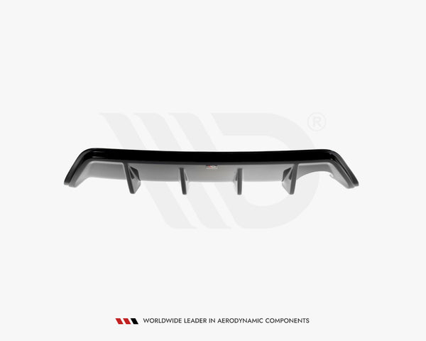 A black car diffuser with aerodynamic fins is centered against a plain white background. Text below reads, "WORLDWIDE LEADER IN AERODYNAMIC COMPONENTS."