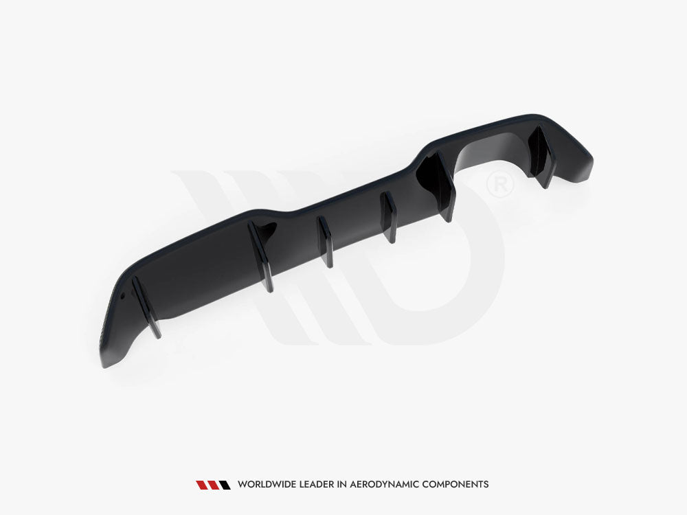 A black car diffuser with vertical fins, positioned on a white background. Text below reads: "WORLDWIDE LEADER IN AERODYNAMIC COMPONENTS."