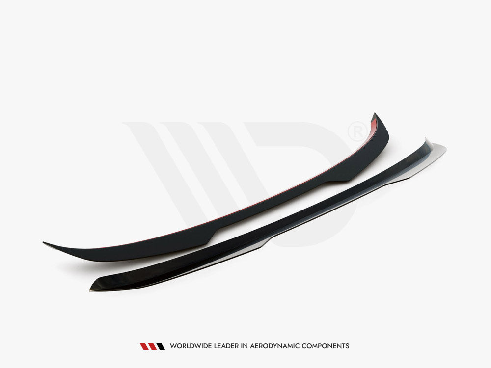 Two black aerodynamic components are displayed on a white background. One has a red accent line. Text below reads: "Worldwide Leader in Aerodynamic Components."
