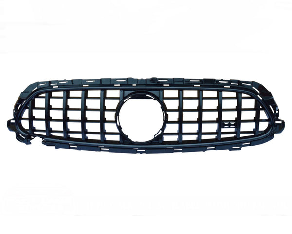 A black plastic car grille with a honeycomb pattern and an emblem cutout rests against a plain white background.