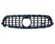 A black plastic car grille with a honeycomb pattern and an emblem cutout rests against a plain white background.