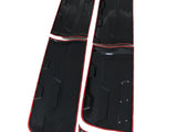Four black car body panels with a red trim are laid out on a white background. The panels have slightly curved edges and visible screws, suggesting they are ready for installation.