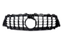 A black car grille with a grid pattern, featuring a central circular emblem area, is set against a plain white background.