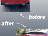A red BMW M240i's rear is shown twice, highlighting modifications. The first image is labeled 