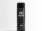 A black cylindrical can labeled 