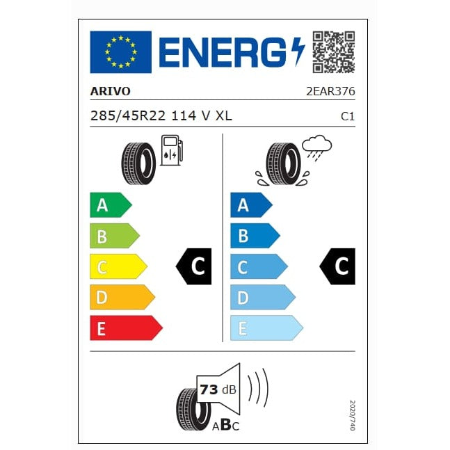 EU tyre label - Arivo Ultra Sport ARV7 285/45 R22 114V XL - fuel C, wet grip C, noise 73dB
