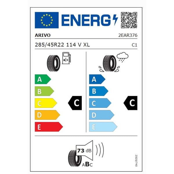 EU tyre label - Arivo Ultra Sport ARV7 285/45 R22 114V XL - fuel C, wet grip C, noise 73dB