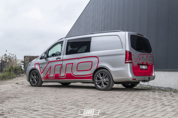 Mercedes-Benz Vito W447 lowered stance with Cobra Suspension springs – side profile view