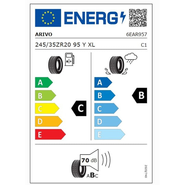 EU tyre label - Arivo Premio Sport 6 245/35 ZR20 95Y XL - fuel C, wet grip B, noise 70dB