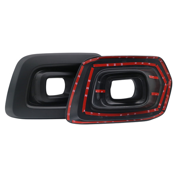 Two black, rectangular plastic components with hollow centers are shown. One is plain, while the other is bordered by red strips of adhesive tape, placed on a white background.