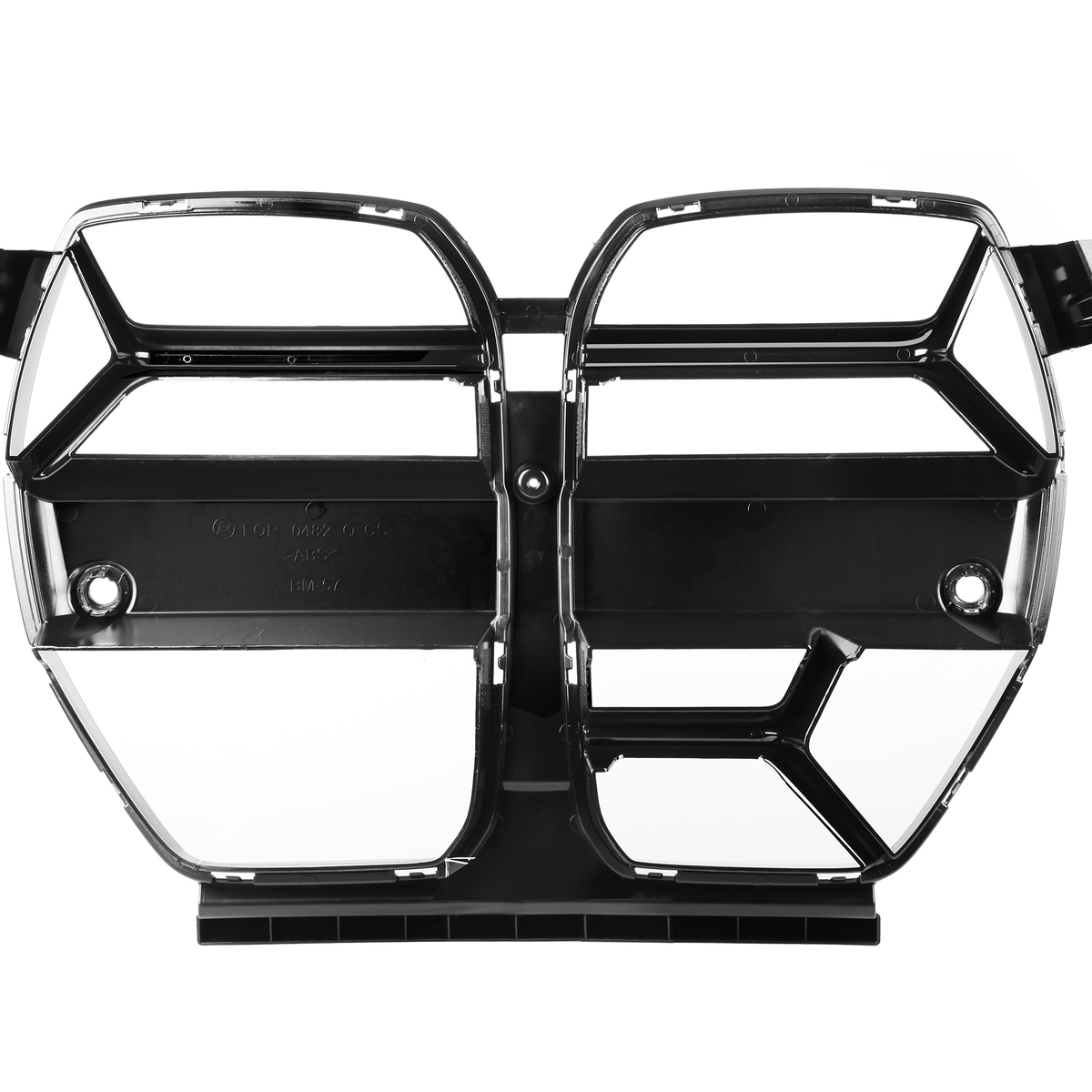A black, molded plastic frame with multiple compartments, possibly part of a vehicle or appliance, against a white background. Visible text: "P/ol 4A22 0.65 AHC 13M-57."