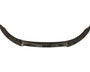 A sleek, curved car bumper lip, resting against a white background, featuring a glossy black finish.